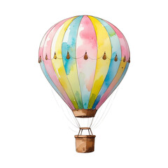 Fototapeta premium a beautiful pastel colorful watercolor hot air balloon isolated on a transparent background
