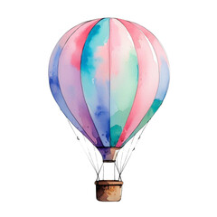 Fototapeta premium a beautiful pastel colorful watercolor hot air balloon isolated on a transparent background