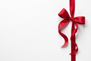 A vibrant red satin ribbon, elegantly tied in a bow, creates a festive and celebratory atmosphere against a pristine white backdrop.