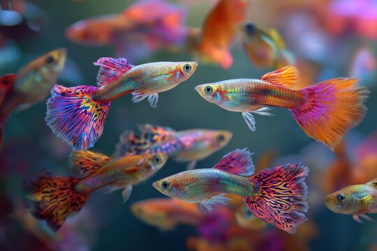 Colourful Guppies Fish in Tropical Aquarium Underwater Photography