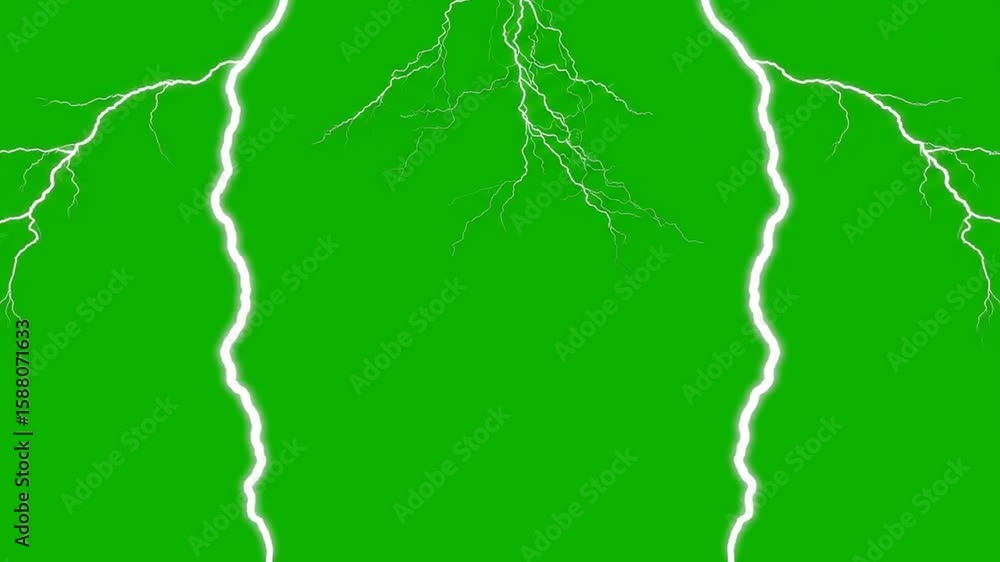 Poster dynamic lightning strikes on green screen background for visual effects and compositions