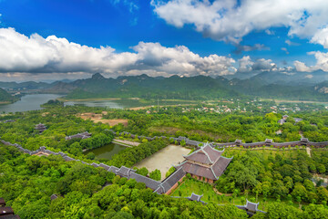 Aerial view of Bai Dinh pagoda of Ninh Binh which is a very famous destination of Vietnam