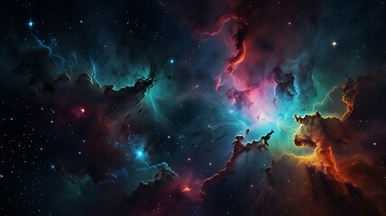 Galactic sky vibrant stars and swirling cosmic nebula illuminate the vast dark universe