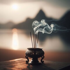 Incense Stick Burning A single stick of incense burning in a hol