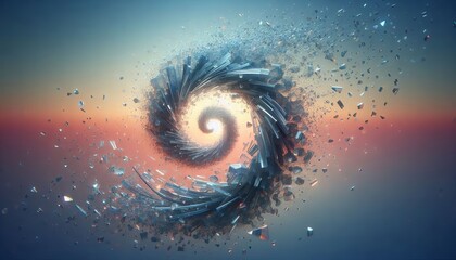 D glass shards in a spiral floating over a soft gradient