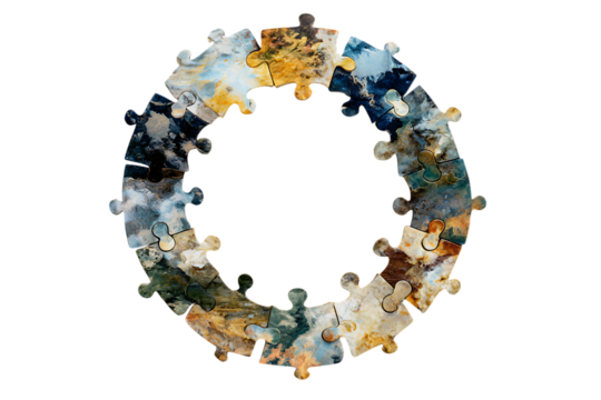 Jigsaw puzzle pieces forming a circle.