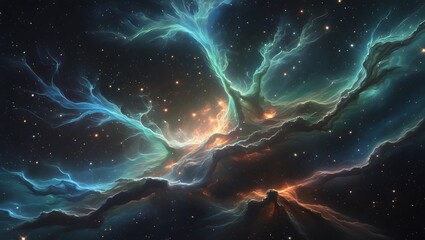An abstract blue starry night sky, a deep cosmos fantasy illustration with bright light
