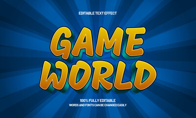 game world editable text effect with a kids and play text style
