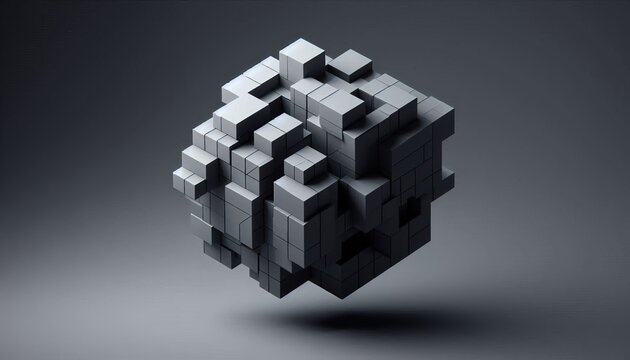 Geometric Cube Fusion Two cubes fused minimally in grey with ori