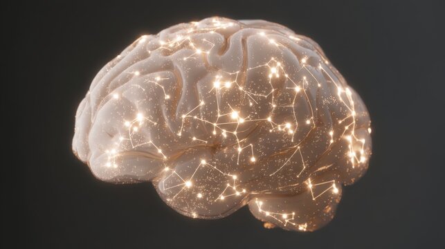 3D rendered human brain with glowing neural pathways and electrical signals on a dark background, showcasing dynamic energy and intricate neural connections.