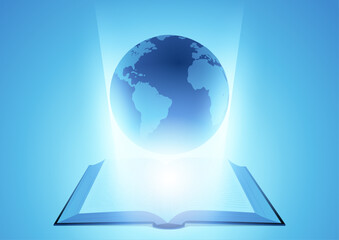 International Literacy Day Concept Illustration. Earth emerging from open book.