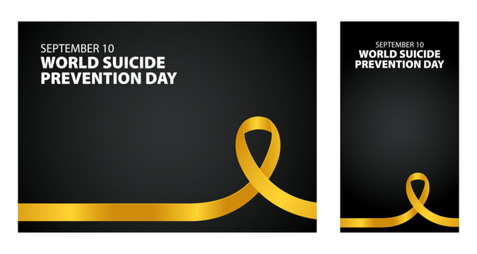 Yellow Ribbon for World Suicide Prevention Day. September 10 awareness graphic with copyspace