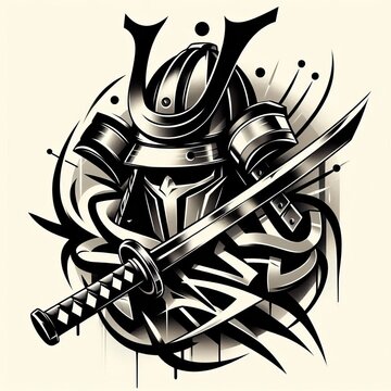 Samurai Graffiti Tag A stylized graffiti tag shaped like a katan