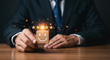 Customer satisfaction five star rating business service quality performance excellent experience concept 100