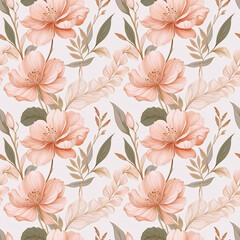 Beautiful, delicate seamless floral pattern in soft pastel tones. A gentle artistic painting style, perfect for textiles, backgrounds, and decorative designs