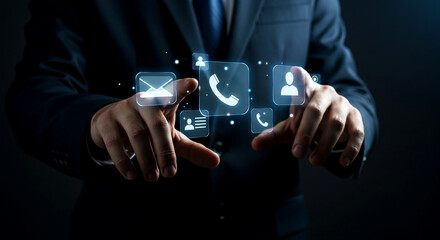 Businessman using digital interface for communication contact us and customer service concept