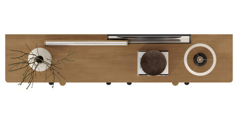 top view of sideboard table with decoration set	