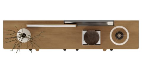 top view of sideboard table with decoration set	