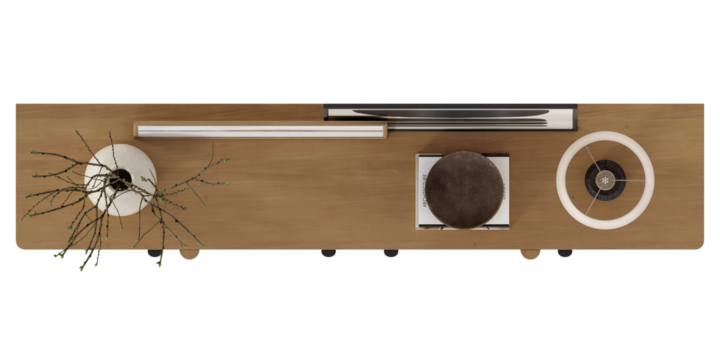 top view of sideboard table with decoration set	