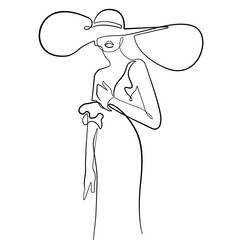 Elegant Female Silhouette One Line Drawing. Woman Dress Figure Modern Trendy Continuous Line Art Drawing. Minimalist Style Hand Drawn Vector Illustration for Home Décor, Prints, Posters, Tote Bag