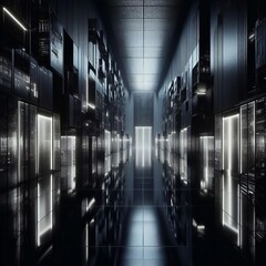 Interior Space A dark immersive corridor with reflective surface