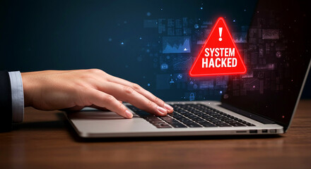 System hacked laptop computer security breach data cyber attack protection online safety vulnerability risk