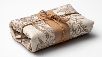 Organic cotton food wrap folded neatly on white background designed as sustainable alternative to plastic for eco friendly kitchen storage