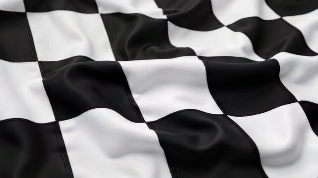 Black and white checkered flag waving in smooth fabric texture  