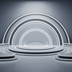 Obraz premium Futuristic Stage Design: Glowing Arcs & Vast Spaces