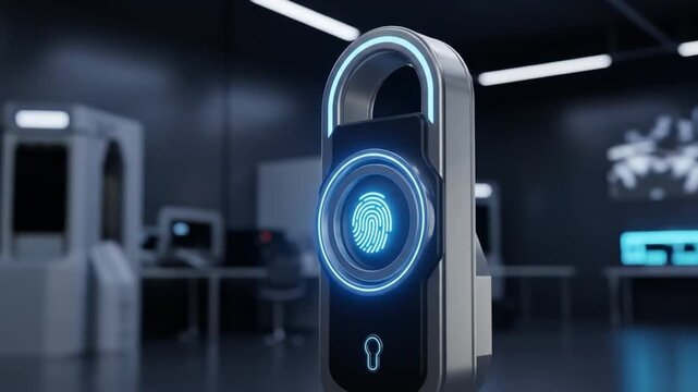 Futuristic Biometric Lock Animation in a Secure Server Room Environment Technology