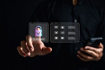 Cybersecurity data protection secure login, password encryption, identity verification, access...