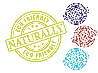Naturally Eco-Friendly Grunge Rubber Stamp Collection, Sustainable Product Seal Vector Set  
