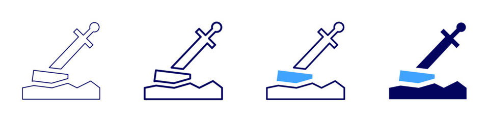 Sword saga icon in 4 different styles. Thin Line, Line, Bold Line, Duotone. Duotone style. Editable stroke