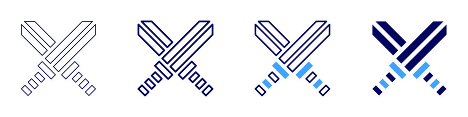 Sword skill icon in 4 different styles. Thin Line, Line, Bold Line, Duotone. Duotone style. Editable stroke