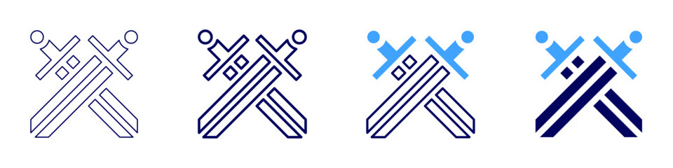 Sword seminar icon in 4 different styles. Thin Line, Line, Bold Line, Duotone. Duotone style. Editable stroke