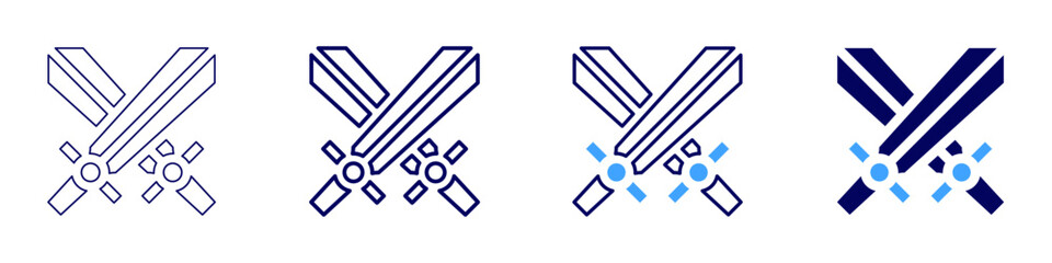 Sword smithing icon in 4 different styles. Thin Line, Line, Bold Line, Duotone. Duotone style. Editable stroke