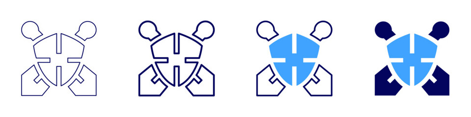 Sword sparring icon in 4 different styles. Thin Line, Line, Bold Line, Duotone. Duotone style. Editable stroke