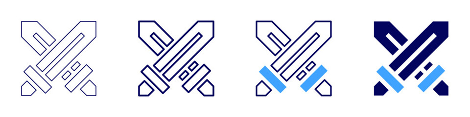 Sword school icon in 4 different styles. Thin Line, Line, Bold Line, Duotone. Duotone style. Editable stroke