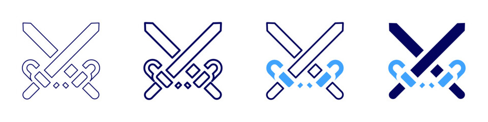 Sword smith icon in 4 different styles. Thin Line, Line, Bold Line, Duotone. Duotone style. Editable stroke