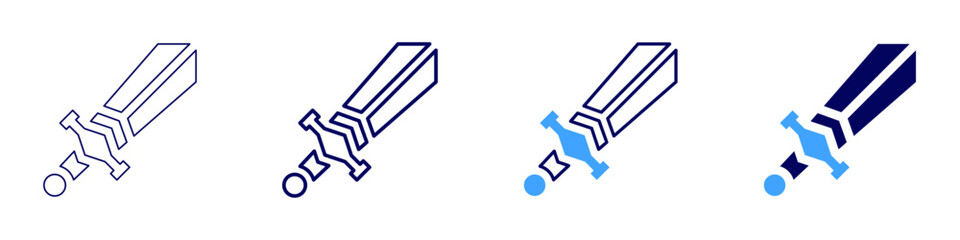Sword steel icon in 4 different styles. Thin Line, Line, Bold Line, Duotone. Duotone style. Editable stroke