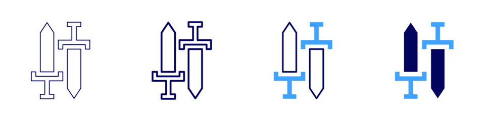 Sword style icon in 4 different styles. Thin Line, Line, Bold Line, Duotone. Duotone style. Editable stroke