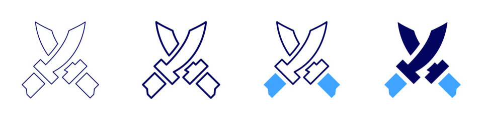 Sword tactics icon in 4 different styles. Thin Line, Line, Bold Line, Duotone. Duotone style. Editable stroke