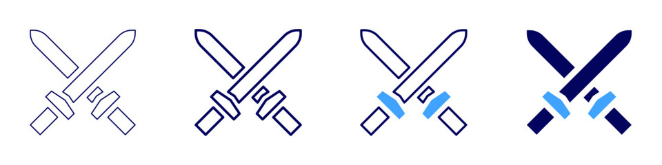 Sword training icon in 4 different styles. Thin Line, Line, Bold Line, Duotone. Duotone style. Editable stroke