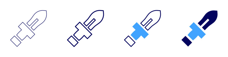 Sword upgrade icon in 4 different styles. Thin Line, Line, Bold Line, Duotone. Duotone style. Editable stroke