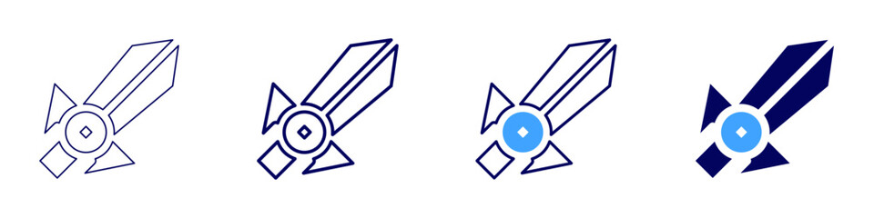 Sword user icon in 4 different styles. Thin Line, Line, Bold Line, Duotone. Duotone style. Editable stroke