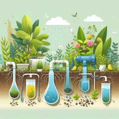 Plants and soil purify rainwater which is stored for irrigation