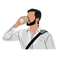 Vector illustration of a handsome man drinking a cup of coffee