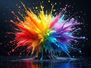 Rainbow Paint Splash Explosion Illustration for Creative and Artistic Use