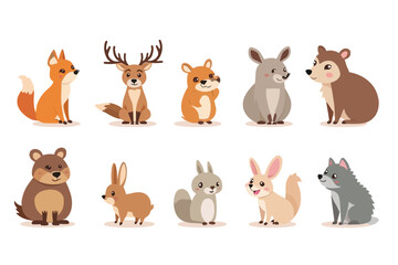 Naklejka premium Cartoon Forest Animals Illustration Featuring Fox Deer and Rabbit