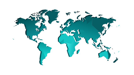 World map illustration in teal and white for geography education and global travel design projects online now